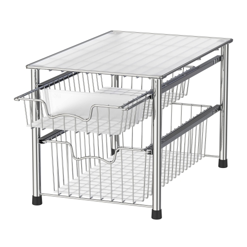 SimpleHouseware Stackable 2 Tier Sliding Basket Organizer Drawer, Chrome