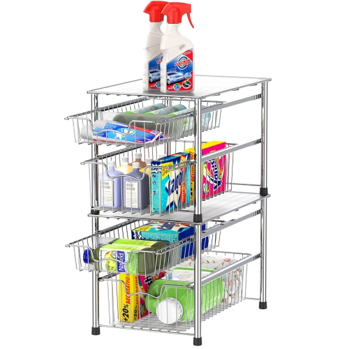 SimpleHouseware Stackable 2 Tier Sliding Basket Organizer Drawer, Chrome