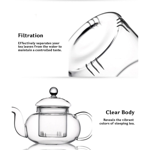 Filtre amovible Cuisiland 1000 ml et théière en verre borosilicaté avec ensemble de 6 tasses 100 ml