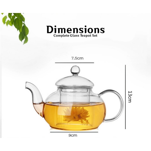 Filtre amovible Cuisiland 1000 ml et théière en verre borosilicaté avec ensemble de 6 tasses 100 ml