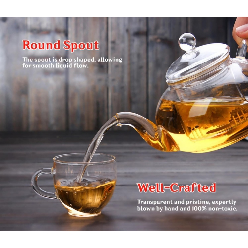 Filtre amovible Cuisiland 1000 ml et théière en verre borosilicaté avec ensemble de 6 tasses 100 ml