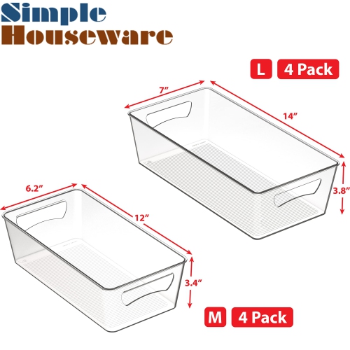 SimpleHouseware Clear Bins for Freezer and Kitchen Pantry Organizer, Storage Organization Sets, Set of 8 (4 Medium, 4 ..