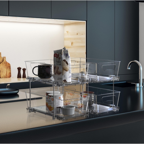 SimpleHouseware 2 Tier Under Sink Organizer, Clear Sliding Pull-Out Drawers for Bathroom Storage, 2 Pack