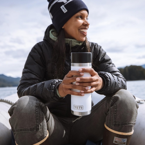 YETI Rambler 18 oz Bottle, Stainless Steel, Vacuum Insulated, with Hot Shot Cap, Wetlands Brown