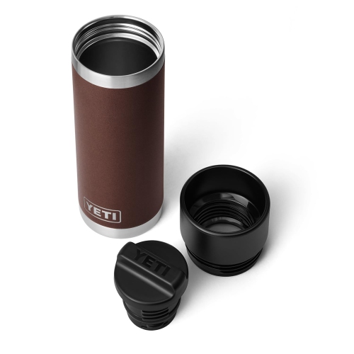 YETI Rambler 18 oz Bottle, Stainless Steel, Vacuum Insulated, with Hot Shot Cap, Wetlands Brown