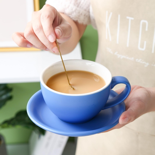 Tasse et soucoupe pour latte en porcelaine Yundu - 10&nbsp;oz pour cappuccino, thé, café moka, ensemble de 4, couleurs mixtes mates