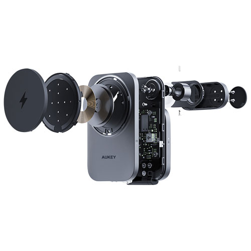 Station de chargement magnétique repliable 3-en-1 Qi2 MagFusion Z d'AUKEY - Gris spatial