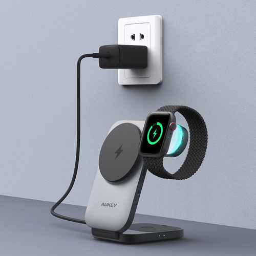 AUKEY MagFusion Z 3-in-1 Qi2 Foldable Magnetic Charging Station - Space Grey