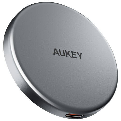 Chargeur magnétique sans fil de 15 W MagFusion Aura Qi2 d'AUKEY - Gris spatial