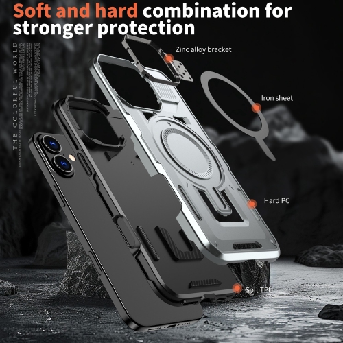 XCRS Shield Case Magsafe Cover, Camera Invisible Bracket Stand Case for Apple iPhone 16 Plus 2024