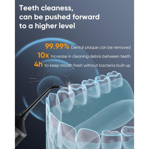 MySmile LP221 UVC Sterilizable Cordless Water Flossers for Teeth 335ML Portable OLED Display Dental Flosser with 4 Modes 8 Jet Tips and a Storage