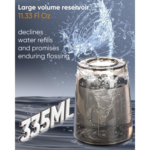 MySmile LP221 UVC Sterilizable Cordless Water Flossers for Teeth 335ML Portable OLED Display Dental Flosser with 4 Modes 8 Jet Tips and a Storage