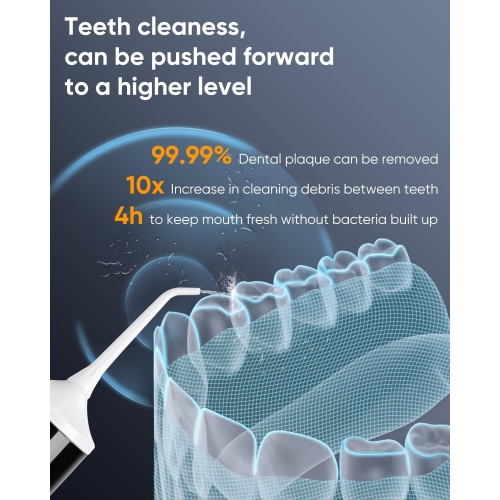 MySmile LP221 UVC Sterilizable Cordless Water Flossers for Teeth 335ML Portable OLED Display Dental Flosser with 4 Modes 8 Jet Tips and a Storage