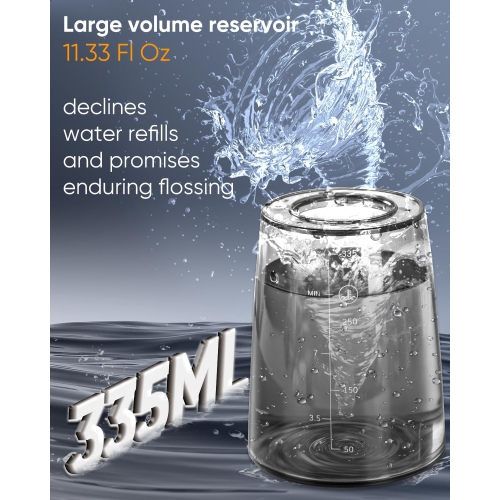 MySmile LP221 UVC Sterilizable Cordless Water Flossers for Teeth 335ML Portable OLED Display Dental Flosser with 4 Modes 8 Jet Tips and a Storage