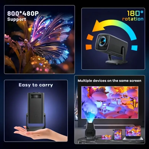 Portable Mini Projector with 180° Rotation, Full HD 1920x1080P, Multi-Device Compatibility, Indoor/Outdoor Use -Canada Plug