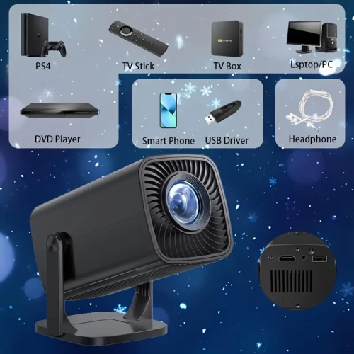 Portable Mini Projector with 180° Rotation, Full HD 1920x1080P, Multi-Device Compatibility, Indoor/Outdoor Use -Canada Plug