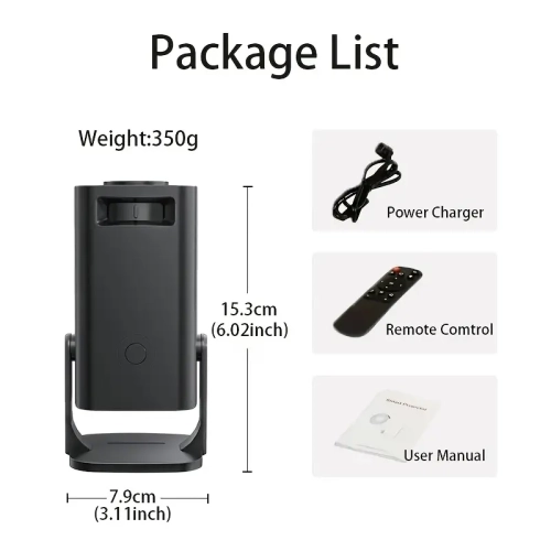 Portable Mini Projector with 180° Rotation, Full HD 1920x1080P, Multi-Device Compatibility, Indoor/Outdoor Use -Canada Plug