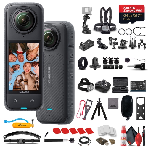 Insta360 X4 Waterproof 360 Action Camera + 50-in-1 Accessory Kit + 64GB Card Bundle