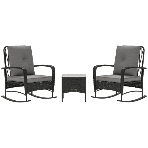 Outsunny 3 Pieces Rattan Bistro Set with Rocking Chairs, Wicker Patio Furniture Set with Thick Cushions, Bistro Table Set Outdoor Patio Conversation