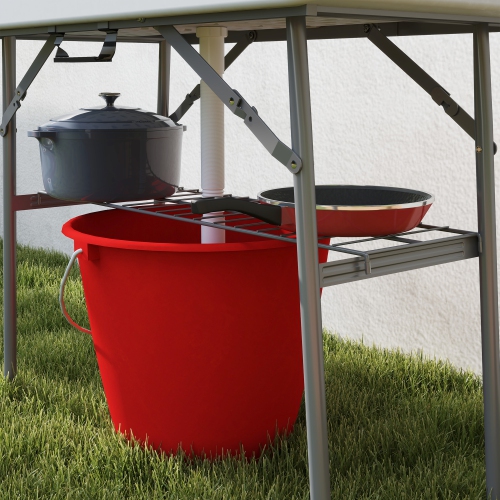 Outsunny 3.4ft Folding Ice Cooler Table with Drain, Outdoor Patio Party Cooler for Drinks, Fishing Cleaning Table with Storage Shelf for Picnic BBQ