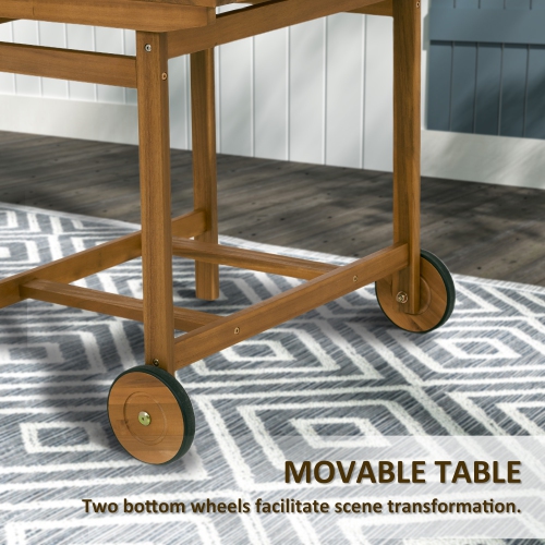 Outsunny 5 Pieces Patio Dining Set for 4, Wheeled Table and Folding Chairs with Cushions, Wood Patio Table and Chairs, Outdoor Furniture Set for