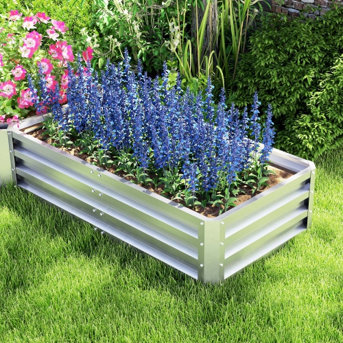Outsunny 8 x 8ft DIY Raised Garden Bed, Set of 5 Large Steel Box Planters for Outdoor Plants, Vegetables, Flowers, Herbs, Easy Assembly, Silver