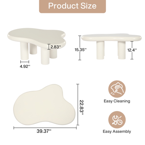 Table basse Cloud de Tribesigns, table centrale moderne Carton blanche pour le bureau à domicile de salon