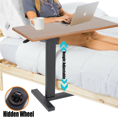 Medical Adjustable Tilt Overbed Bedside Table with Wheels Pneumatic Mobile Standing Laptop Desk Rolling Computer Cart Movable Bed Hospital Home Use