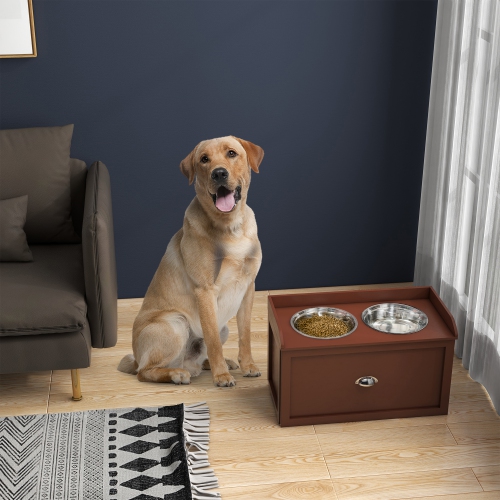 PawHut – Station d'alimentation surélevée pour gros chiens, bols surélevés pour chiens avec tiroir de rangement dissimulé, 2 bols en acier