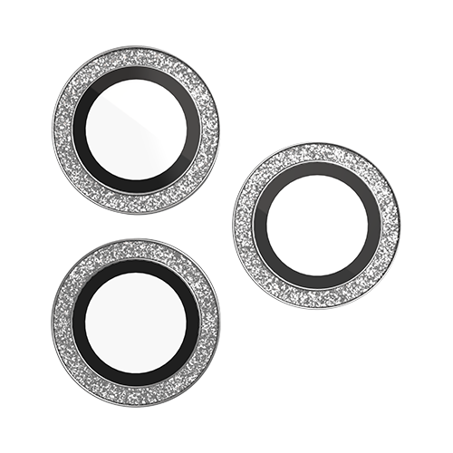 Protecteur de caméra en verre trempé Silver Glitter Pure 3 de BodyGuardz - iPhone 15 Pro/15 Pro Max