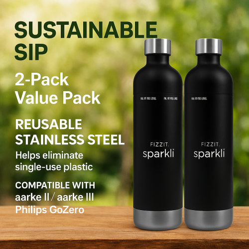 Bouteille de gazéification en acier inoxydable et bouteille d'eau de FIZZIT | Compatible avec la machine à soda de carbonation Philips et les