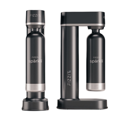 FIZZIT Stainless Steel Black Sparkling Water and Soda Maker Machine with Black Stainless Steel 1 Liter Re-Usable Bottle