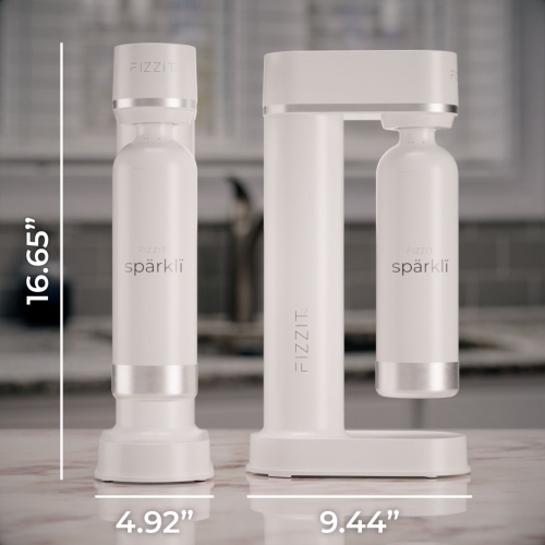Machine à eau pétillante et à soda en acier inoxydable blanc de FIZZIT avec bouteille réutilisable de 3 litres en acier inoxydable blanc