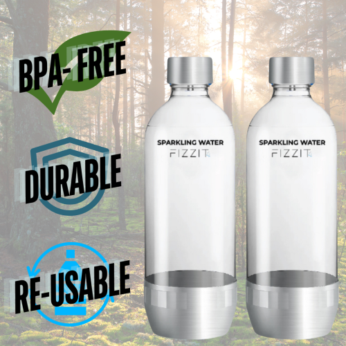 Bouteille de rechange compatible FIZZIT pour machine à gazéifier de 1 l de SodaStream, paquet de 2