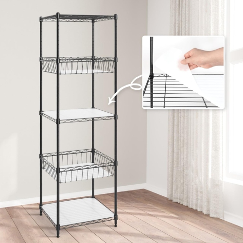 Image 1 de 9.. CAPHAUS NSF Adjustable Height 5 Tier Wire Shelving Unit w/Basket & Liner, Storage Rack Corner Shelves, Metal Storage Rack for Kitchen, Bathroom,