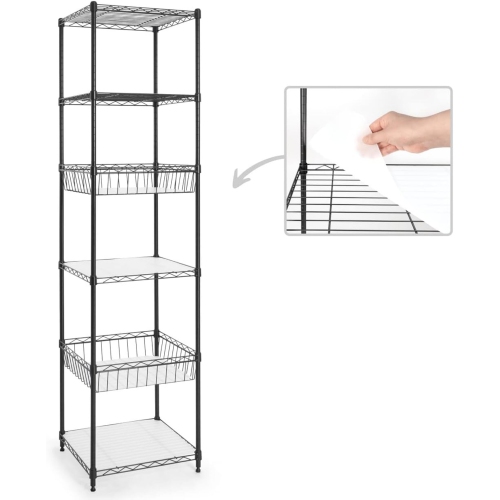 CAPHAUS  Nsf Adjustable Height 6 Tier Wire Shelving Unit W/basket & Liner, Storage Rack Corner Shelves, Metal Storage Rack for Kitchen, Bathroom
