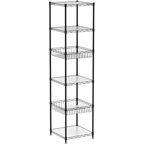 CAPHAUS NSF Adjustable Height 6 Tier Wire Shelving Unit w/Basket & Liner, Storage Rack Corner Shelves, Metal Storage Rack for Kitchen, Bathroom,