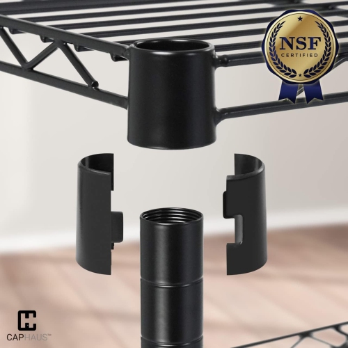 CAPHAUS NSF Adjustable Height 6 Tier Wire Shelving Unit w/Basket & Liner, Storage Rack Corner Shelves, Metal Storage Rack for Kitchen, Bathroom,