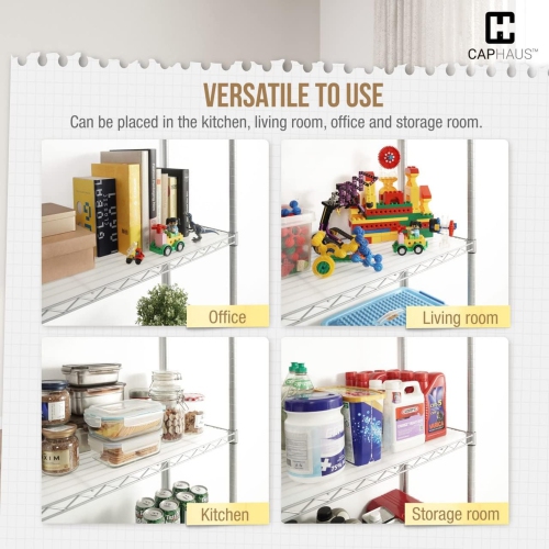 CAPHAUS NSF Adjustable Height 6 Tier Wire Shelving Unit w/Basket & Liner, Storage Rack Corner Shelves, Metal Storage Rack for Kitchen, Bathroom,