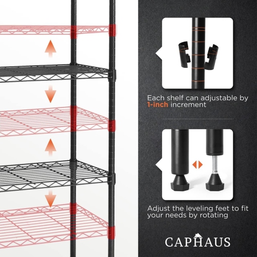 CAPHAUS Heavy-Duty Adjustable Height Wire Shelving Unit, Wire Rack Shelving, Metal Steel Storage Shelves, Garage Shelving Storage Organizer, Utility
