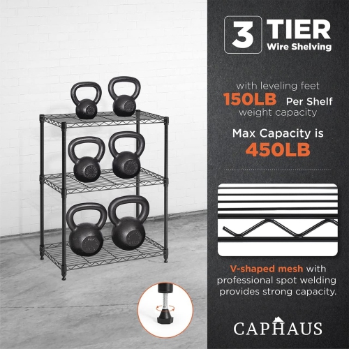 CAPHAUS Heavy-Duty Adjustable Height Wire Shelving Unit, Wire Rack Shelving, Metal Steel Storage Shelves, Garage Shelving Storage Organizer, Utility