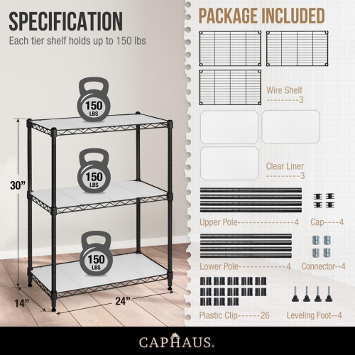 CAPHAUS NSF Adjustable Height Wire Shelving Unit w/Liner, Basement Storage Shelving, Metal Steel Storage Shelves, Garage Shelving Storage Organizer,