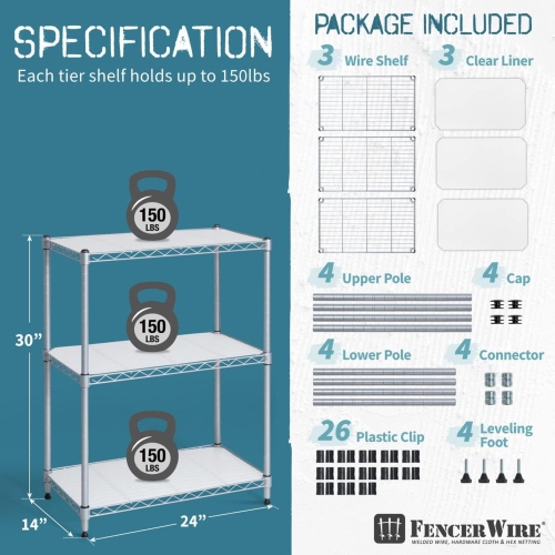 CAPHAUS NSF Adjustable Height Wire Shelving w/Liner, Basement Storage Shelving, Metal Steel Storage Shelving, Garage Shelving Storage Organizer,