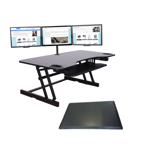 Rocelco ADRB45 Adjustable-Height Desk Riser, Triple Monitor Mount (DM3) and Anti-Fatigue Mat (MAFM)