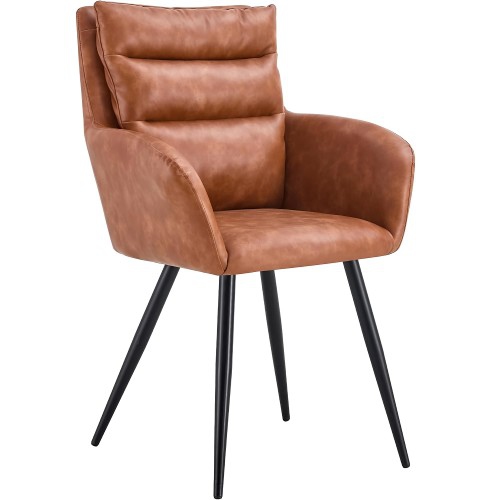 Image 1 of 5.. Set of 2 Modern PU Leather Dining Chair Set, Upholstered Chair with Armrest, Backrest, Metal Legs for Home, Dining Room