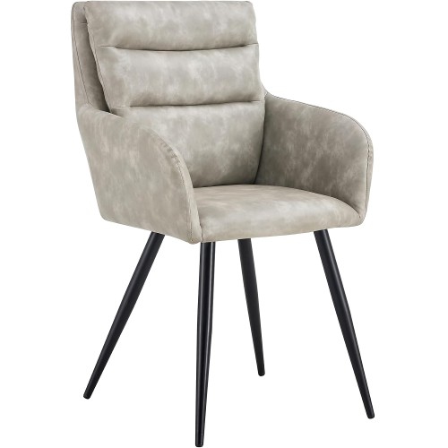 Ensemble de 2 chaises de salle à manger modernes en similicuir PU, chaise recouverte avec accoudoirs, dossier, pattes en métal pour la maison, salle