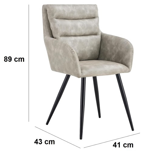 Ensemble de 2 chaises de salle à manger modernes en similicuir PU, chaise recouverte avec accoudoirs, dossier, pattes en métal pour la maison, salle