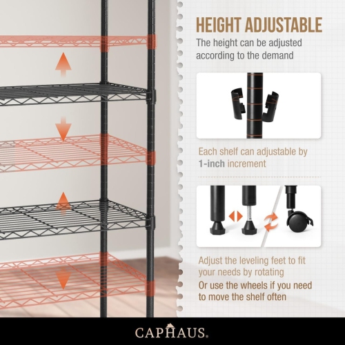 CAPHAUS NSF Adjustable Height Wire Shelving w/Liner, Basement Storage Shelving, Metal Steel Storage Shelving, Garage Shelving Storage Organizer,