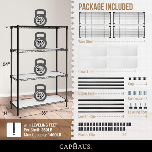 CAPHAUS NSF Adjustable Height Wire Shelving Unit w/Liner, Basement Storage Shelving, Metal Steel Storage Shelves, Garage Shelving Storage Organizer,