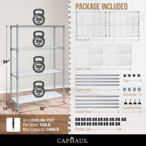 CAPHAUS NSF Adjustable Height Wire Shelving w/Liner, Basement Storage Shelving, Metal Steel Storage Shelving, Garage Shelving Storage Organizer,